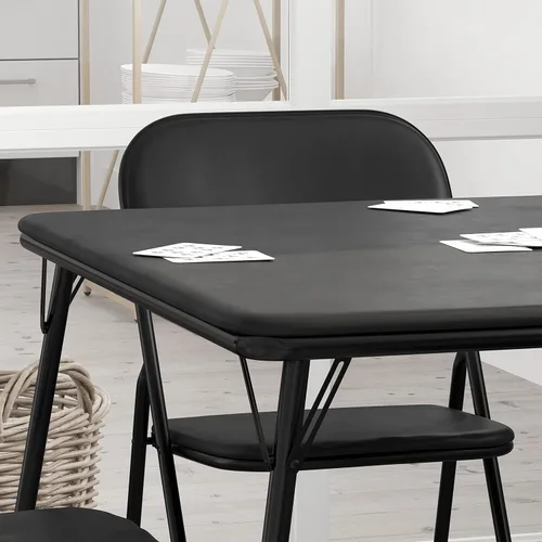 Miniatura 3 de HBCY Creations Juego de mesa y silla plegables comerciales de 5 piezas, mesa de vinilo negro, marcos de metal negro, asientos para 4