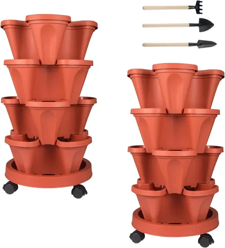 Miniatura 21 de Macetas apilables de polipropileno DUNCHATY, de 5 niveles, verde pino, para interior/exterior, 29" de altura x 13.6" de diámetro 2-1 Paquete