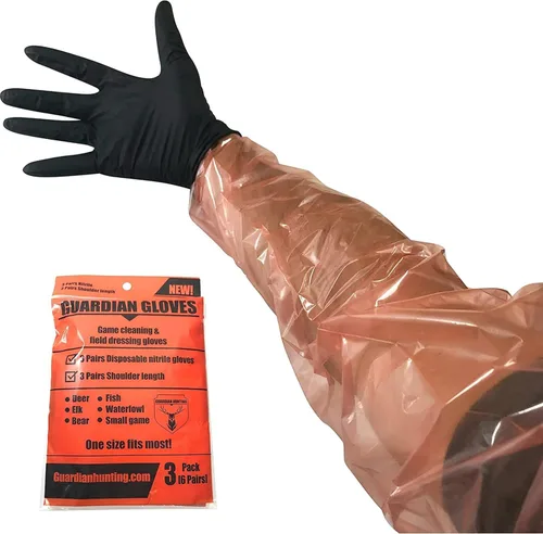 Guantes de ciervo para aderezo con guantes largos y cortos para el intestino (negro/naranja, paquete de 3 (6 pares))