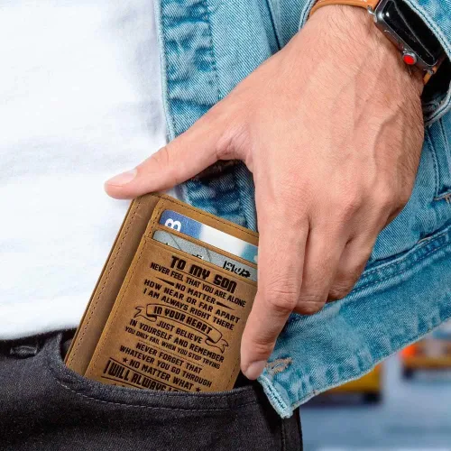 Miniatura 4 de DOPTIKA Cartera de cuero grabado con bolsillo frontal RFID para hombre, W03-002-momson, Cartera con tarjetero