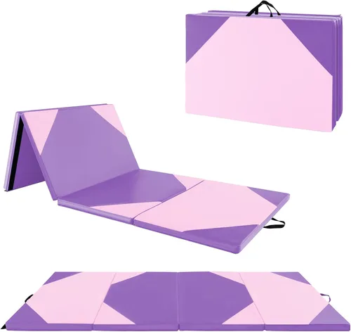 Miniatura 8 de Giantex 4'x10'x 2" Gymnastics Mat, 4-Panel Folding Aerobics Exercise Mat w/Hook & Loop Fastener, Carrying Handle, Portable Tumbling Mat for