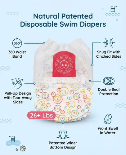 Miniatura 9 de Little Toes - Pañales de natación desechables naturales de alta calidad, talla 5 grande (26+ libras) (24 unidades) Pañales de natación desechables
