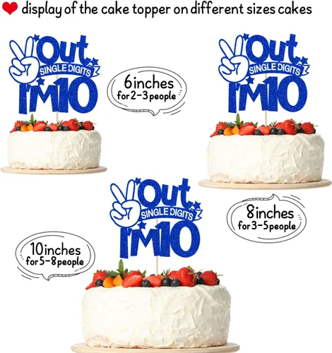 Miniatura 6 de Decoración para tartas de un solo dígito con purpurina azul, con texto en inglés "I'm 10", doble dígito 10, para niños y niñas, decoraciones