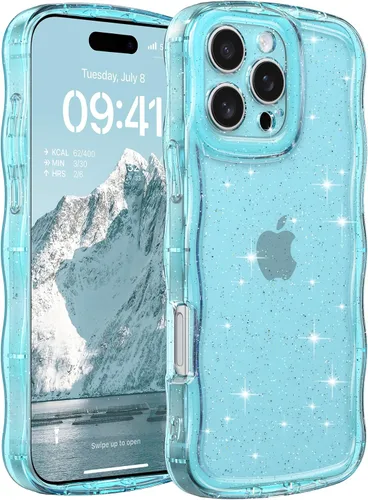 Miniatura 24 de FABSPARK Funda para iPhone 14 Pro Max, bonita funda colorida con láser, retro, exquisita, rizada, borde ondulado, protector estético de TPU suave