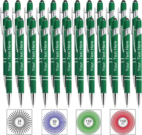 Miniatura 144 de Hasta 500 bolígrafos personalizados a granel, bolígrafo grabado personalizado con punta de lápiz capacitivo, carcasa multicolor retráctil, bolígrafo