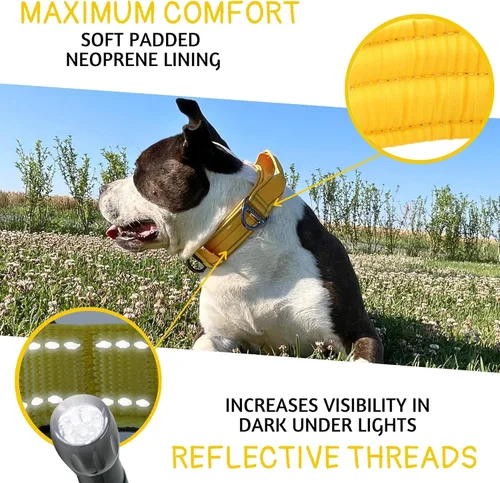 Miniatura 5 de ADITYNA Collar para Perros de Servicio Pesado para Perros Grandes - Collar Amarillo Reflectante con Asa para Entrenamiento y Caminata - Ancho