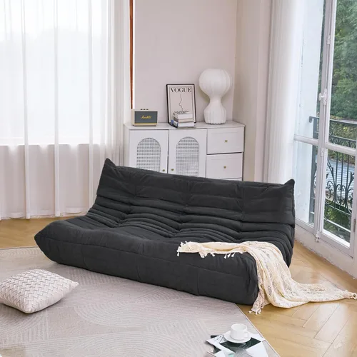 N&V Silla Fireside, sofá de suelo sin brazos de mediados de siglo, silla de microfibra suave de alta calidad, sofá de espuma para sala de estar,