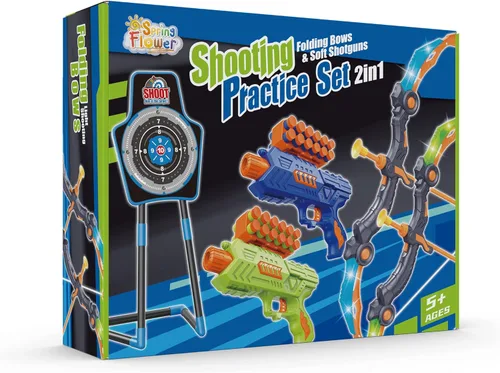 Miniatura 9 de SpringFlower 2 Bow and Arrow Sets with LED Light-up,2 Foam Dart Guns for Kids 5 6 7 8 9 10+ Years Old, Archery Set with Standing Target for Boys &