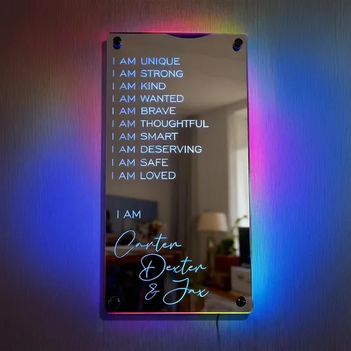 Miniatura 10 de VEELU Espejo con nombre personalizado iluminado para decoración de pared LED para habitación de niñas, letrero de neón con nombre personalizado, luz