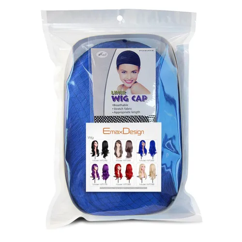 Miniatura 4 de EmaxDesign Pelucas de 28 pulgadas ondulado rizado Cosplay peluca con gorra de peluca y peine (azul oscuro)