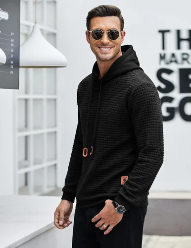 Miniatura 3 de COOFANDY - Sudadera con capucha para hombre, casual, de manga larga, con cordón ajustable y tejido de punto de gofre