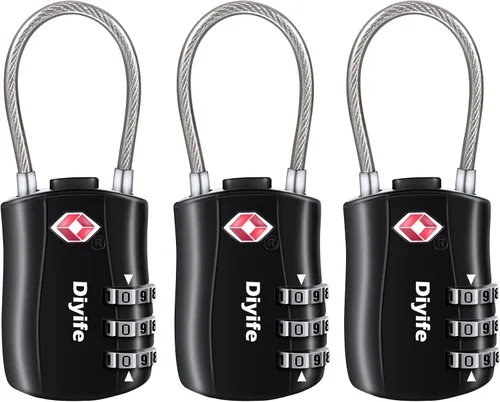 Candados de equipaje TSA, paquete de 3 Diyife - Cerraduras de equipaje con cable aprobadas por la TSA, candados para maleta, cerraduras de equipaje,