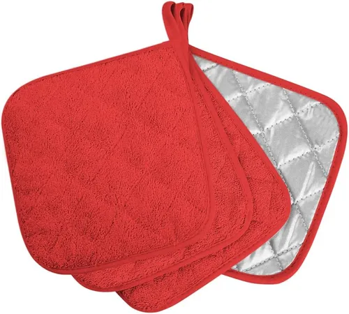 meioro Paquete de 4 agarraderas para cocina resistentes al calor, almohadillas calientes 100% algodón, juego de soportes acolchados para ollas Rojo