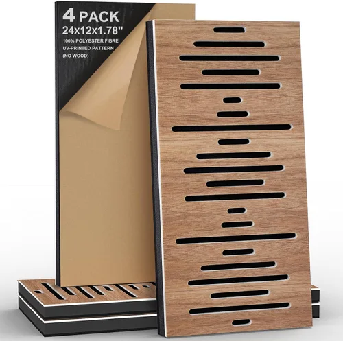 Miniatura 12 de Paquete de 4 paneles acústicos autoadhesivos de espuma insonorizada para pared, aislamiento acústico decorativo de fibra de poliéster perforada 3D