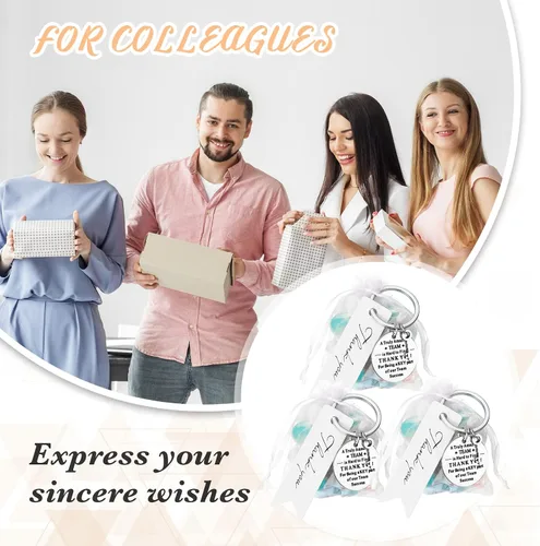 Miniatura 3 de Yinkin 36 Piezas Regalos de Agradecimiento para Empleados Llaveros de Agradecimiento para Compañeros de Trabajo con Bolsas de Organza y Tarjetas