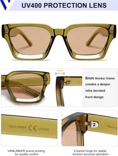 Miniatura 108 de VANLINKER Gafas de sol cuadradas gruesas para hombres y mujeres, retro, rectangulares, con protección UV400, VL9731