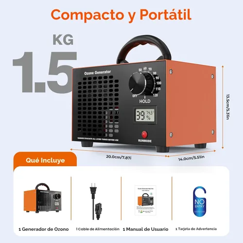 Miniatura 7 de Generador de ozono de 160,000 mg/H con pantalla de temperatura/humedad, temporizador de 120 minutos, purificador de aire ionizador O3 para espacios