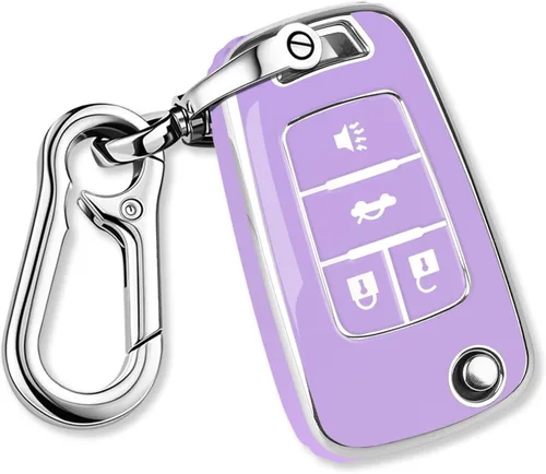 Miniatura 17 de QBUC Funda para Llavero de Chevy con Borde Cromado TPU Suave Compatible con Chevrolet Chevy Equinox Malibu Impala Cruze Sonic 2010-2019 de 4 Botones