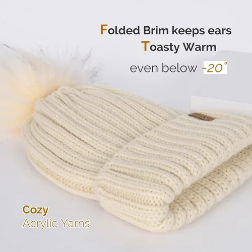 Miniatura 2 de FURTALK Gorro de punto para el invierno para mujer con pompón de piel sintética
