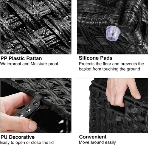 Miniatura 4 de Greenstell Cesta de ropa sucia con tapa, cesta grande de ropa de 125L con 3 secciones y bolsas de forro extraíbles de 2 secciones y 5 bolsas de Negro