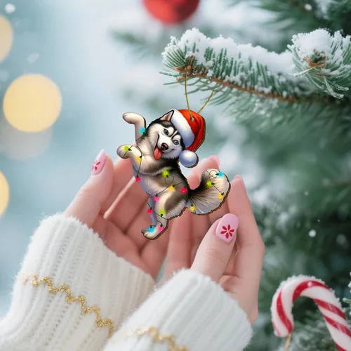 Miniatura 3 de Adornos colgantes de Navidad de Husky impresos por dos lados, recuerdo para mujeres, hombres y amigos, decoraciones colgantes de árbol de Navidad