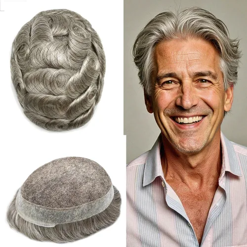 Miniatura 59 de Sistema de reemplazo de cabello de encaje francés para hombre, piezas de cabello de aspecto natural, color negro, marrón, rubio, gris, protesis