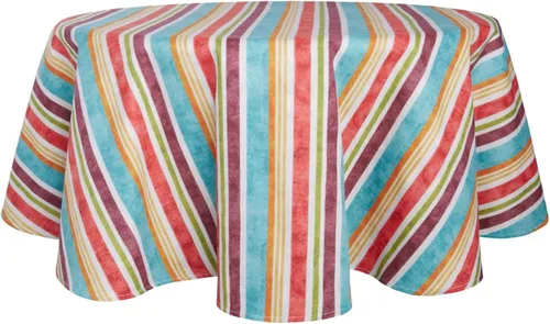 Fiesta Cameron Stripe Mantel de tela, 70 pulgadas, redondo, natural