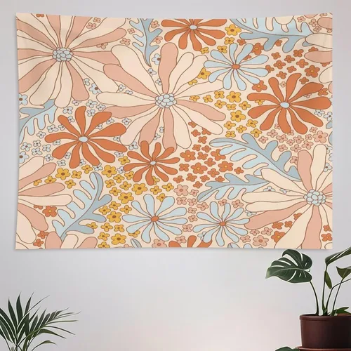 ZhiRain Tapiz de flores vintage de los años 70 para colgar en la pared, diseño floral, hippie, arte estético, decoración del hogar para sala de