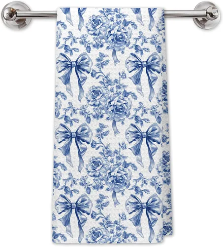Chinoiserie - Toallas de cocina florales con lazo coquette, paños de cocina florales azules y blancos para decoración de cocina, toallas de mano