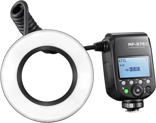 Miniatura 2 de Flashpoint MF-R76 TTL Macro Ring Flash para cámara Sony, ajuste de potencia, tiempo de reciclaje de 0.1-1s, anillo macro flash de 76 W alimentado