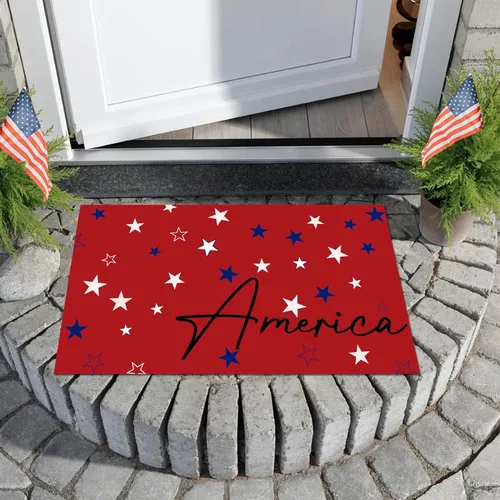 Miniatura 5 de Tapete patriótico para puerta del 4 de julio, Día de la Independencia, decorativo con estrellas de la libertad, tapete de bienvenida rojo, tapete