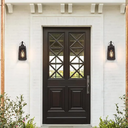 Miniatura 8 de Luces de pared para exteriores, apliques de pared exterior con vidrio semillado, faroles de bronce impermeables y antioxidantes para puerta