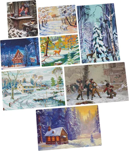 Miniatura 8 de Paquete de rompecabezas de 24 piezas, paisaje de ilustración de nieve de invierno navideño, 1000, 500, 300, 100, 48, 24 piezas, para niños y adultos