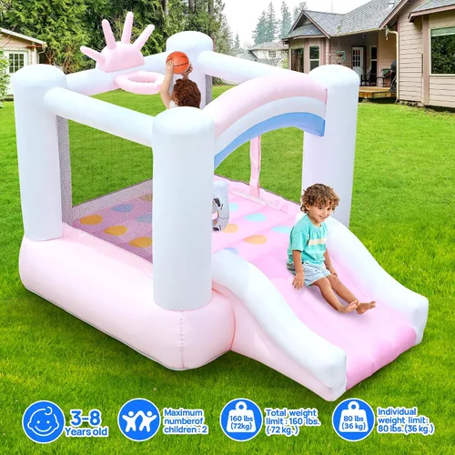 Miniatura 5 de Casa inflable de rebote para niños, castillo hinchable de 104 x 72 x 71 pulgadas para edades de 3 a 8 años, rebotador con tobogán, área de salto
