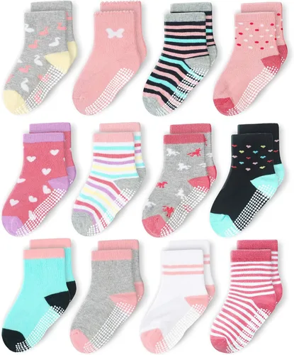 CozyWay Non Slip Toddler Socks 612 Pairs with Grip for Boys Girls Baby Infants Kids Anti Skid Cotton Crew Socks 1-9 Years