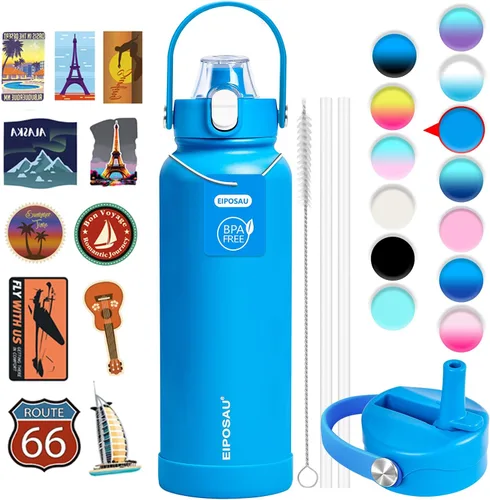 Miniatura 14 de Botella de agua aislada con tapa, bota y calcomanías, botella de acero inoxidable de 24 onzas, sin sudor, mantiene el frío las 24 horas, botella
