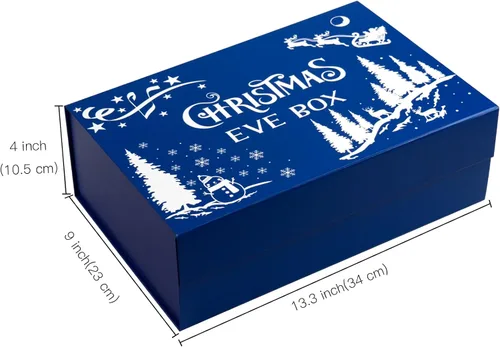Miniatura 2 de WRAPAHOLIC 1 caja de regalo de Navidad con tapa, 13.3 x 9 x 4 pulgadas, caja de Navidad azul y blanca, diseño de letras, cajas de regalo plegables