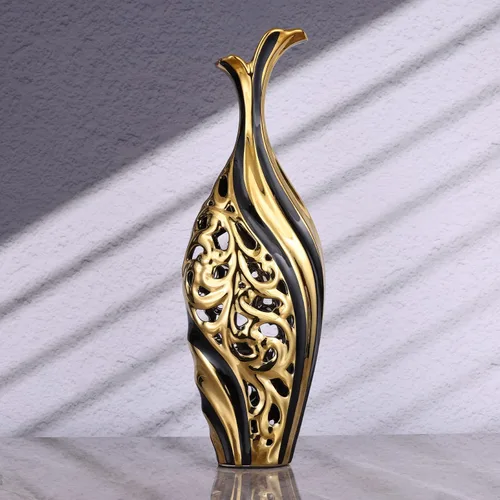 Miniatura 3 de LCCCK Jarrón moderno de cerámica, 19.6 pulgadas de alto, oro negro, ideal para hierba de las pampas y arreglos florales individuales, jarrón