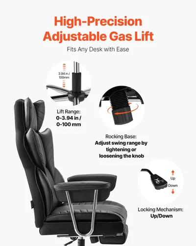 Miniatura 8 de VEVOR Silla de oficina ejecutiva con reposapiés, silla de oficina de gran tamaño de 400 libras con almohada lumbar y reposabrazos extraíbles, silla