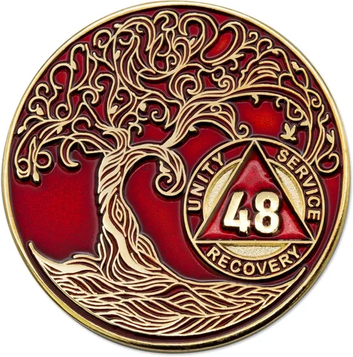 Miniatura 186 de 20 Year Sobriety Mint Twisted Tree of Life - Medallón de recuperación AA chapado en oro, fichas y fichas, color negro