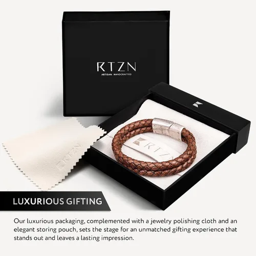 Miniatura 4 de RTZN® Brown Leather Bracelet for Men – Premium Artisan Handcrafted Mens Leather Bracelet – Multi-Stand Mens Bracelet Leather Collection Beaded