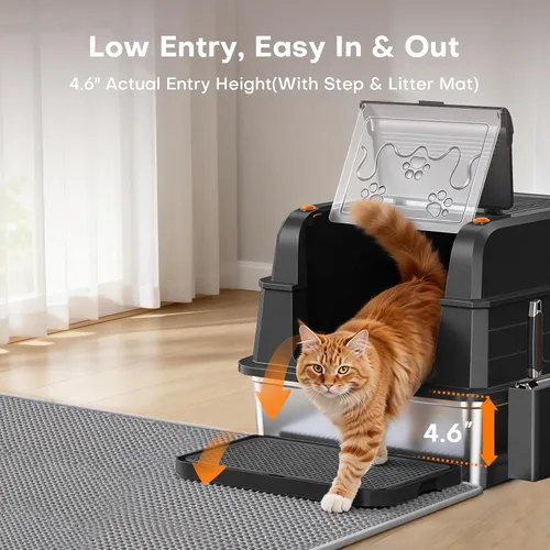 Miniatura 8 de CATLIKE XXXL - Caja de arena de acero inoxidable para gatos, 3 capas de orina a prueba de fugas, diseño cerrado con filtro de carbón para Maine Coon