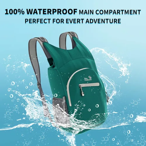 Miniatura 2 de Outlander Mochila de senderismo 100% impermeable, ligera, plegable, para viajes, mochila de día Verde azulado