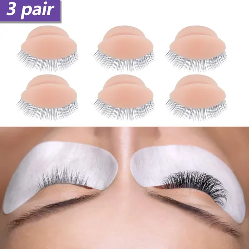Miniatura 5 de 6 pares de párpados de repuesto para cabeza de maniquí, extraíbles y realistas con pestañas para entrenamiento de pestañas, extensiones de maquillaje