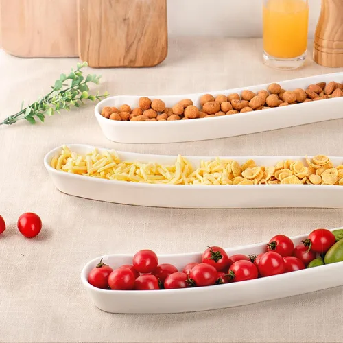 Miniatura 2 de 3 paquetes de platos de oliva - Bandeja de cerámica versátil para aperitivos, bandeja de aperitivos en forma de arco largo - Vajilla