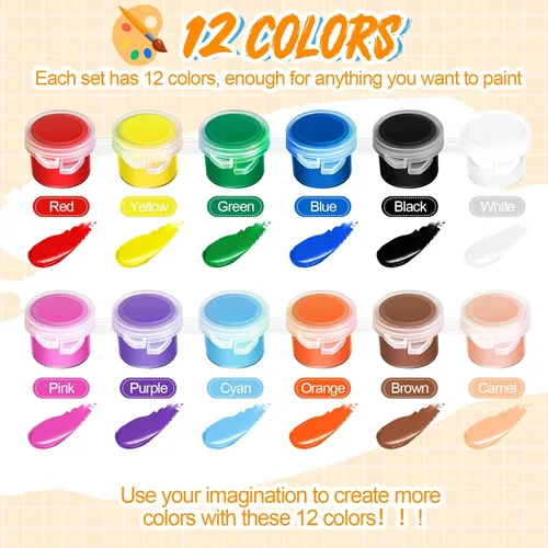 Miniatura 3 de Fulmoon Juego de 24 mini pintura acrílica para niños, 12 colores/8 colores para adultos, kit de pintura lavable, mini kit de pintura, manualidades
