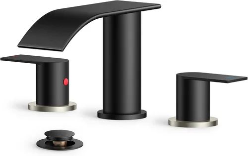 Miniatura 13 de FORIOUS Grifos de baño negros y dorados, cascada de 4 pulgadas con drenaje desplegable de metal y manguera cUPC para lavabo, tocador, RV, pedestal