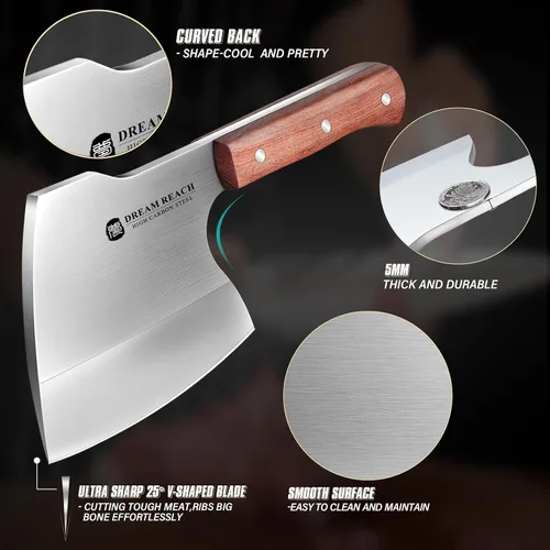 Miniatura 4 de Dream Reach Cuchillo Cuchilla de Carnicero de Servicio Pesado Cortador de Huesos de Acero Inoxidable Hacha de Carnicero Forjada a Mano Cuchillo