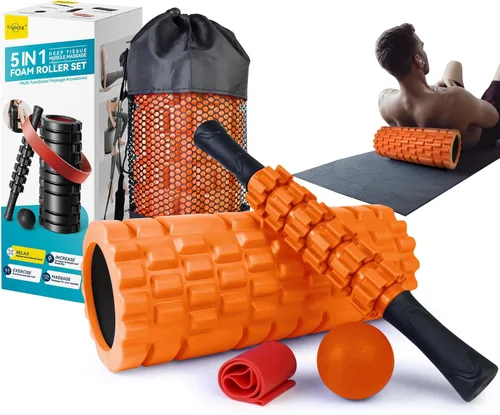 Krightlink Juego de rodillos de espuma 5 en 1 para masaje muscular de tejido profundo, rodillo de espuma para ejercicio de fitness, rodillo de