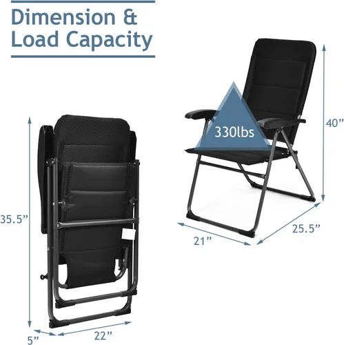 Miniatura 3 de S AFSTAR Sillas plegables para patio, juego de 4 sillas portátiles con reposabrazos y respaldos ajustables para césped, piscina, balcón (4)